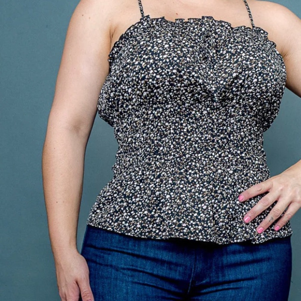 floral ruffles black top